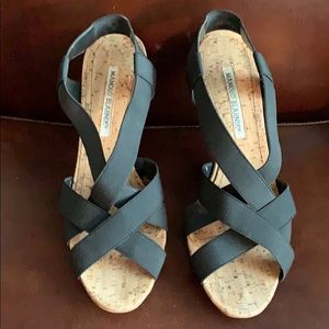 Manolo Blahnik black strappy sandal. 38.5. 90mm
